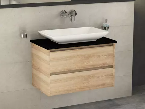 Duo Badmöbel 80, Eiche Gold, Keramik Waschbecken,...
