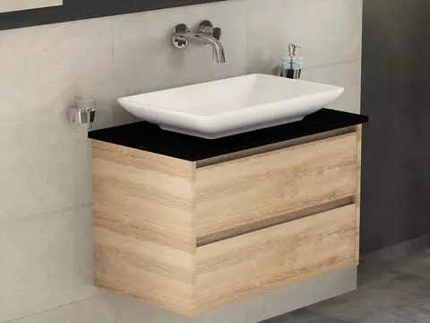 Duo Badmöbel 80, Eiche Gold, Keramik Waschbecken,...