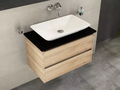 Duo Badmöbel 80, Eiche Gold, Keramik Waschbecken,...