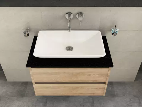 Duo Badmöbel 80, Eiche Gold, Keramik Waschbecken,...