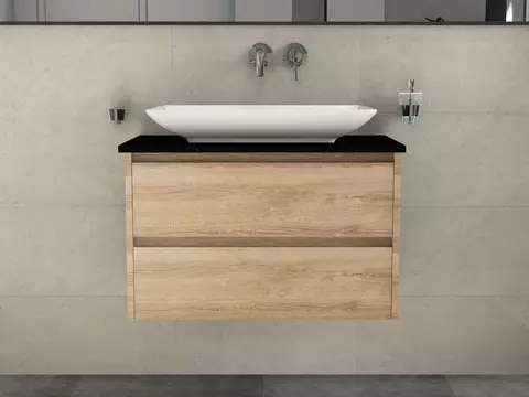 Duo Badmöbel 80, Eiche Gold, Keramik Waschbecken,...