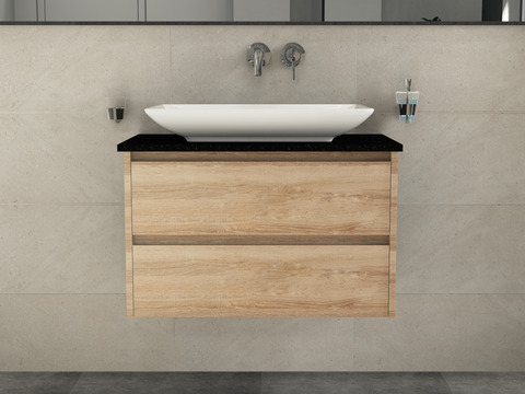 Duo Badmöbel 80, Eiche Gold, Keramik Waschbecken,...