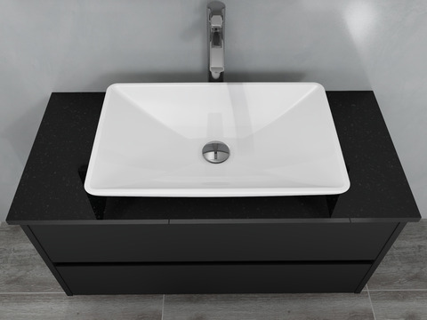 Duo Badmöbel 100, Anthrazit Matt, Keramik Waschbecken, Natursteinplatte