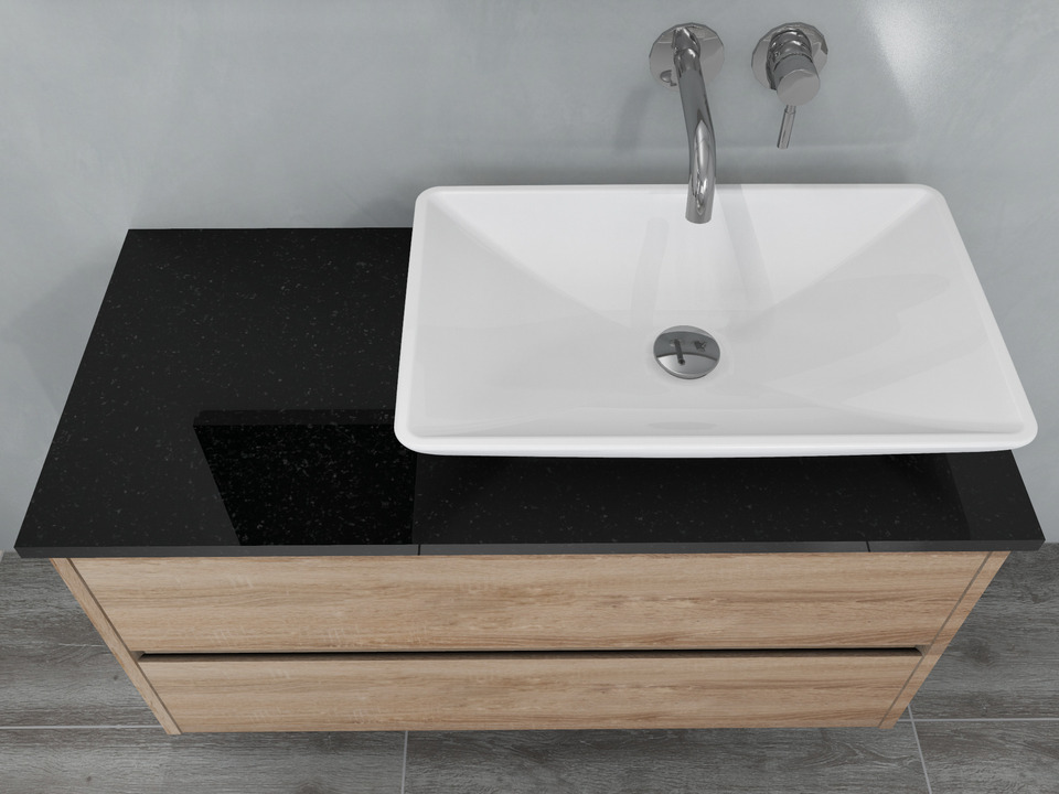 Duo Badm&ouml;bel 100, Eiche Gold, Keramik Waschbecken, Natursteinplatte