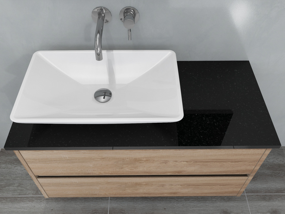 Duo Badm&ouml;bel 100, Eiche Gold, Keramik Waschbecken, Natursteinplatte