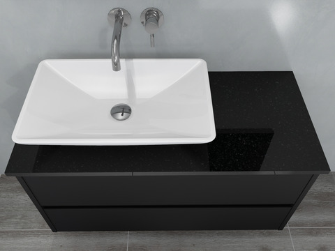 Duo Badmöbel 100, Anthrazit Matt, Keramik Waschbecken, Natursteinplatte
