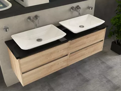 Duo Badmöbel 160, Eiche Gold, Doppelwaschtisch,...