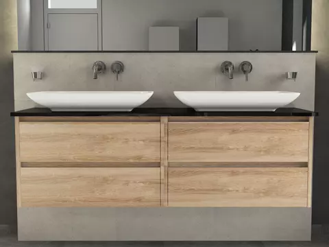 Duo Badmöbel 160, Eiche Gold, Doppelwaschtisch,...