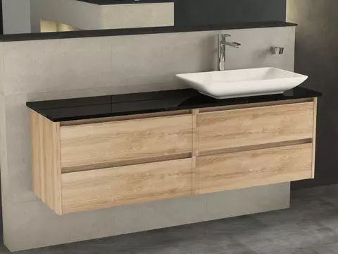 Duo Badmöbel 160, Eiche Gold, Keramik Waschbecken,...