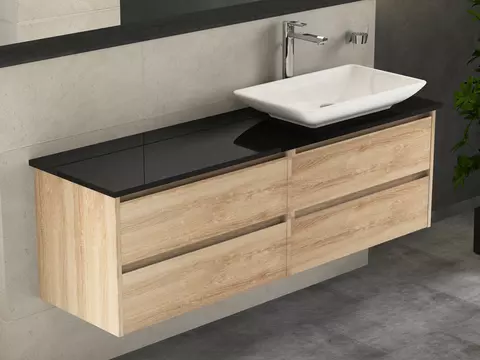 Duo Badmöbel 160, Eiche Gold, Keramik Waschbecken,...