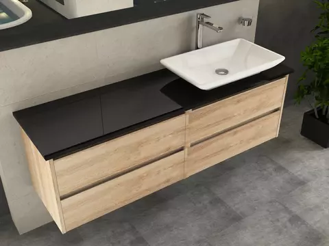Duo Badmöbel 160, Eiche Gold, Keramik Waschbecken,...