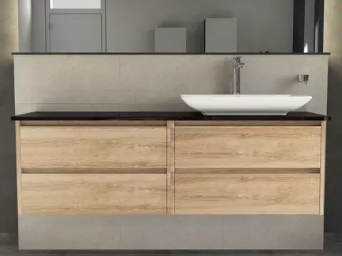 Duo Badmöbel 160, Eiche Gold, Keramik Waschbecken,...