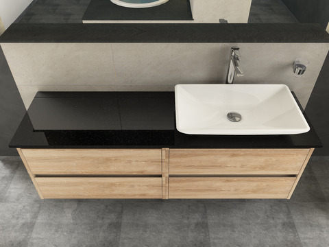 Duo Badmöbel 160, Eiche Gold, Keramik Waschbecken,...