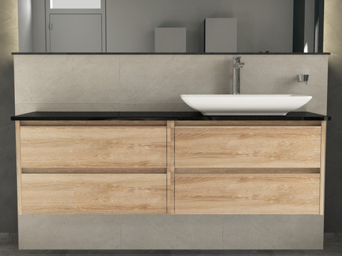Duo Badmöbel 160, Eiche Gold, Keramik Waschbecken,...