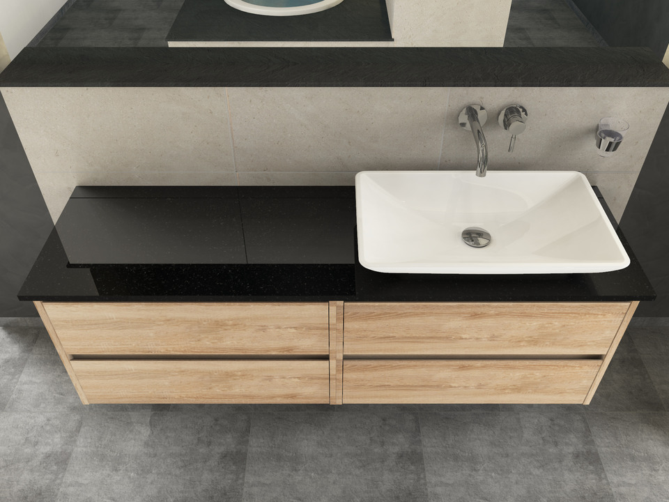 Duo Badm&ouml;bel 160, Eiche Gold, Keramik Waschbecken, Natursteinplatte
