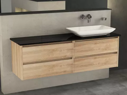 Duo Badmöbel 160, Eiche Gold, Keramik Waschbecken,...