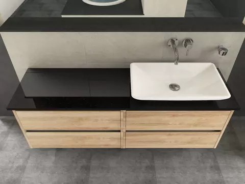 Duo Badmöbel 160, Eiche Gold, Keramik Waschbecken,...