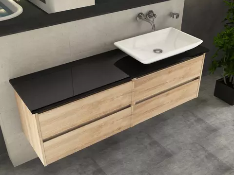 Duo Badmöbel 160, Eiche Gold, Keramik Waschbecken,...