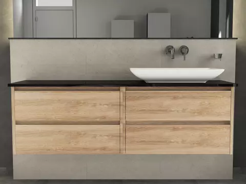 Duo Badmöbel 160, Eiche Gold, Keramik Waschbecken,...