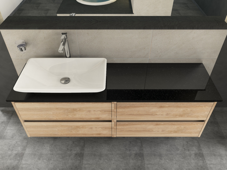 Duo Badm&ouml;bel 160, Eiche Gold, Keramik Waschbecken, Natursteinplatte