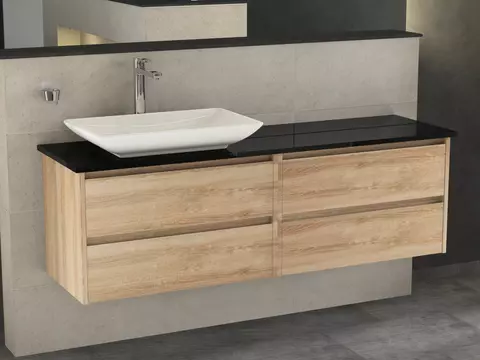 Duo Badmöbel 160, Eiche Gold, Keramik Waschbecken,...