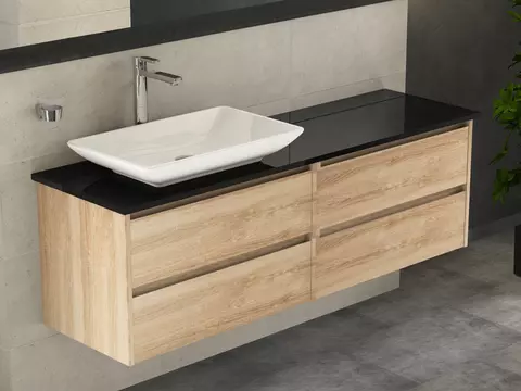 Duo Badmöbel 160, Eiche Gold, Keramik Waschbecken,...