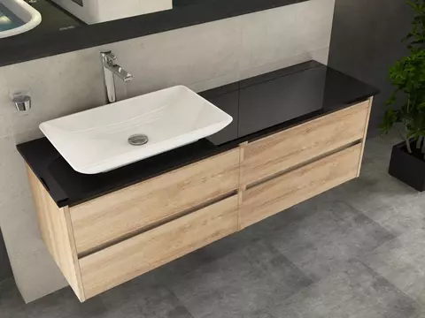 Duo Badmöbel 160, Eiche Gold, Keramik Waschbecken,...