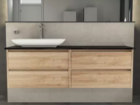 Duo Badmöbel 160, Eiche Gold, Keramik Waschbecken,...
