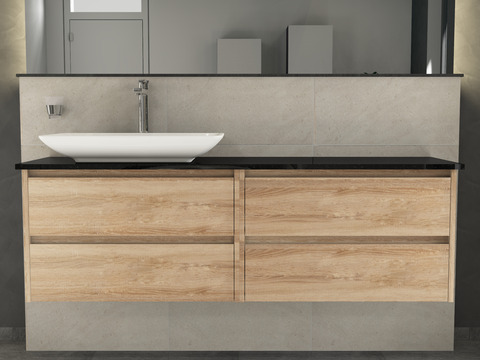 Duo Badmöbel 160, Eiche Gold, Keramik Waschbecken,...