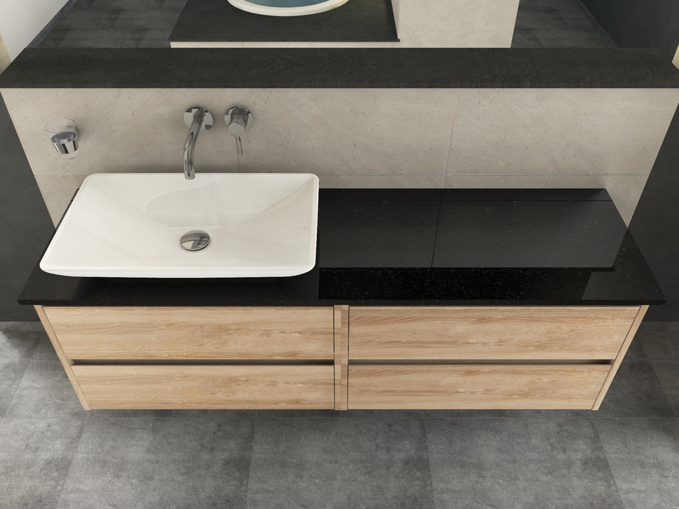 Duo Badm&ouml;bel 160, Eiche Gold, Keramik Waschbecken, Natursteinplatte