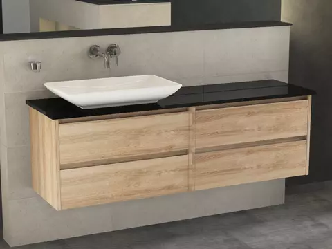 Duo Badmöbel 160, Eiche Gold, Keramik Waschbecken,...