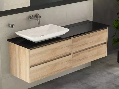 Duo Badmöbel 160, Eiche Gold, Keramik Waschbecken,...