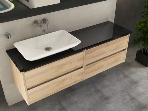 Duo Badmöbel 160, Eiche Gold, Keramik Waschbecken,...