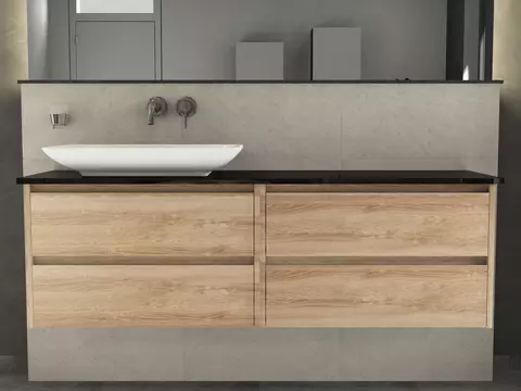 Duo Badmöbel 160, Eiche Gold, Keramik Waschbecken,...