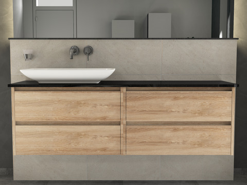 Duo Badmöbel 160, Eiche Gold, Keramik Waschbecken,...