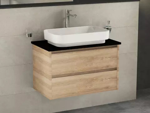Duo Badmöbel 80, Eiche Gold, Keramik Waschbecken,...
