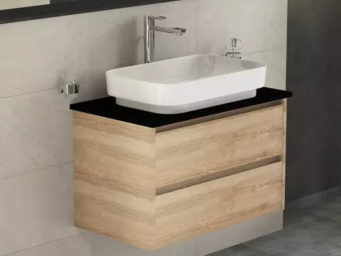 Duo Badmöbel 80, Eiche Gold, Keramik Waschbecken,...