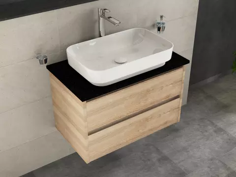 Duo Badmöbel 80, Eiche Gold, Keramik Waschbecken,...