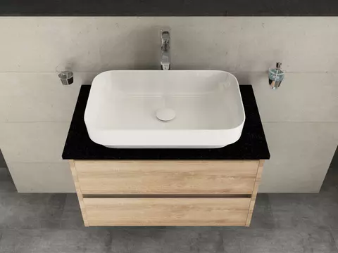 Duo Badmöbel 80, Eiche Gold, Keramik Waschbecken,...