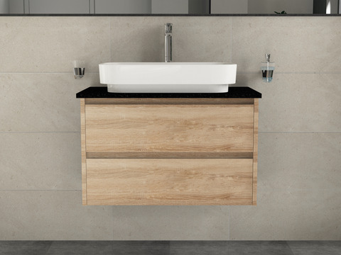 Duo Badmöbel 80, Eiche Gold, Keramik Waschbecken,...