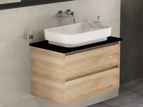 Duo Badmöbel 80, Eiche Gold, Keramik Waschbecken,...