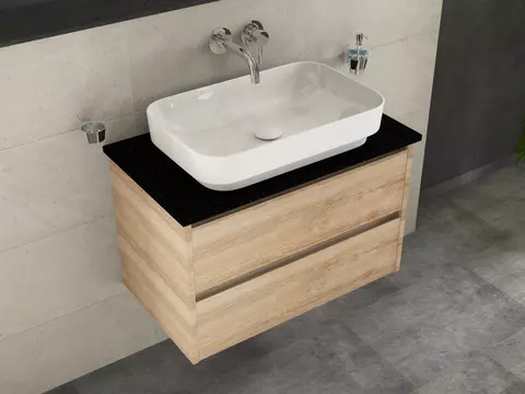 Duo Badmöbel 80, Eiche Gold, Keramik Waschbecken,...