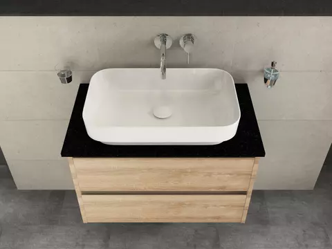 Duo Badmöbel 80, Eiche Gold, Keramik Waschbecken,...