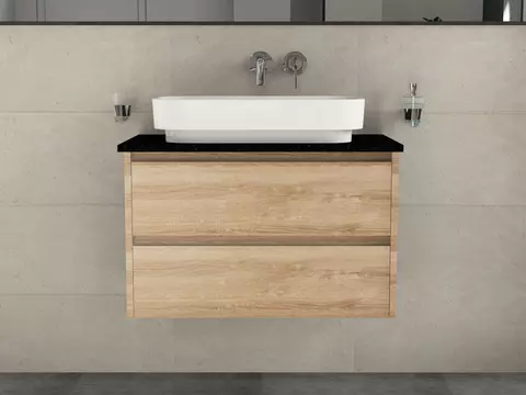 Duo Badmöbel 80, Eiche Gold, Keramik Waschbecken,...