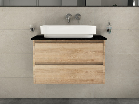 Duo Badmöbel 80, Eiche Gold, Keramik Waschbecken,...