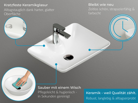 Duo Badmöbel 60, Eiche Gold, Keramik Waschbecken,...
