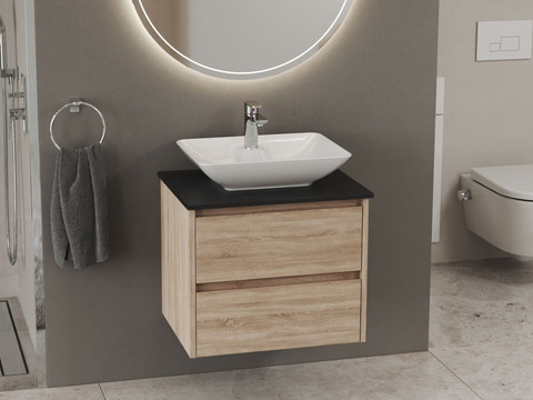 Duo Badmöbel 60, Eiche Gold, Keramik Waschbecken,...