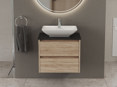 Duo Badmöbel 60, Eiche Gold, Keramik Waschbecken,...