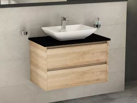 Duo Badmöbel 80, Eiche Gold, Keramik Waschbecken,...