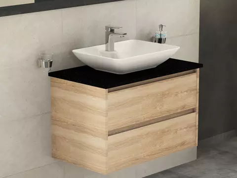 Duo Badmöbel 80, Eiche Gold, Keramik Waschbecken,...
